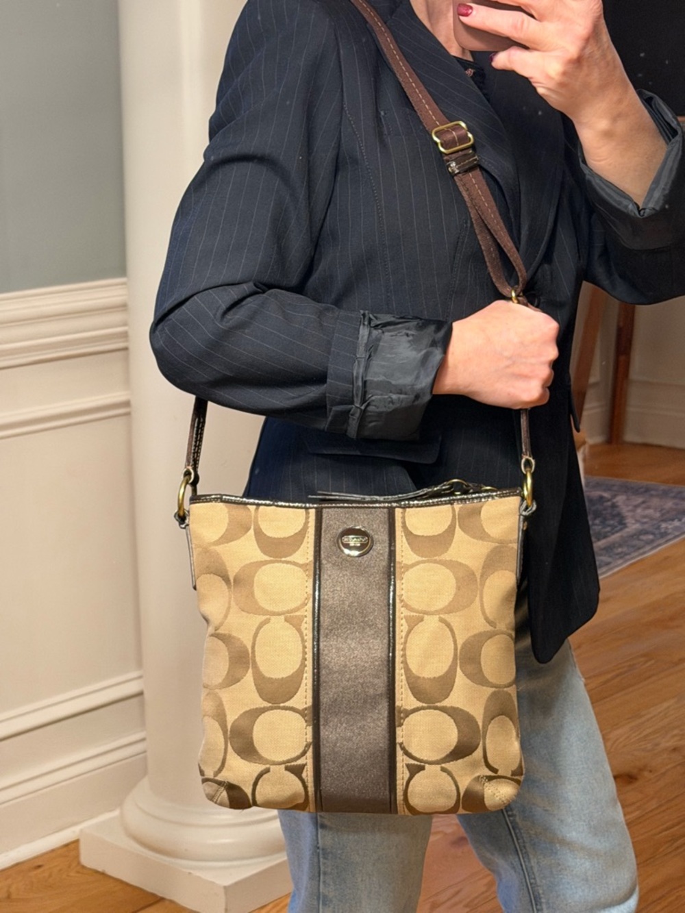 Coach 2013 Monogram Canvas Crossbody Bag Brown/Tan 2010s